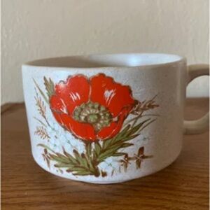 Vintage Stoneware Coffee Tea Mug Speckled Orange Poppy Flower VTG Retro Cups Sou